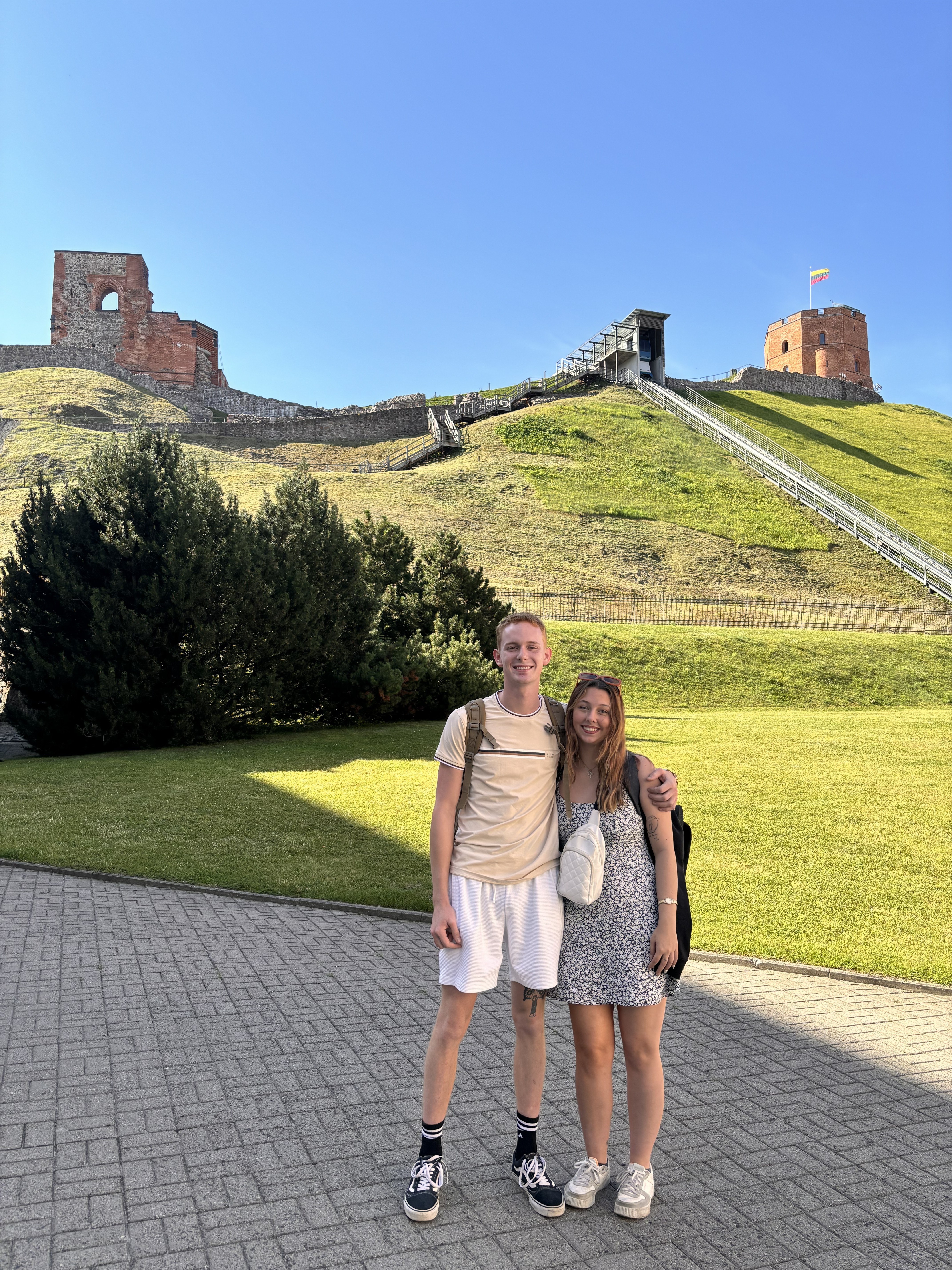 Us on Gediminas' Hill, sweaty and happy and very glad we decided the tickets were worth it.