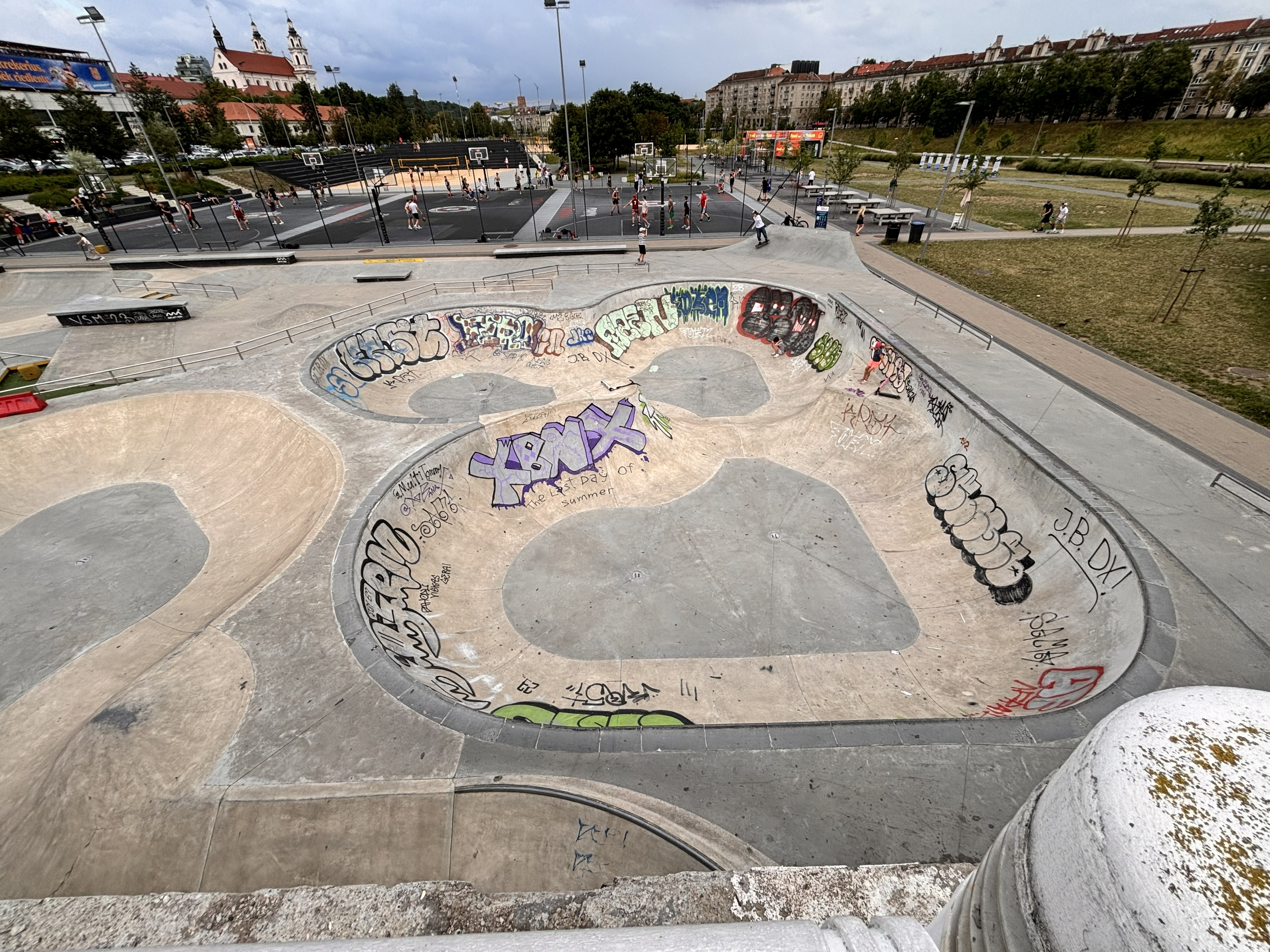 The skatepark where we sat for a while, fully impressed by the fearless Lithuanian kids doing tricks like gravity was op